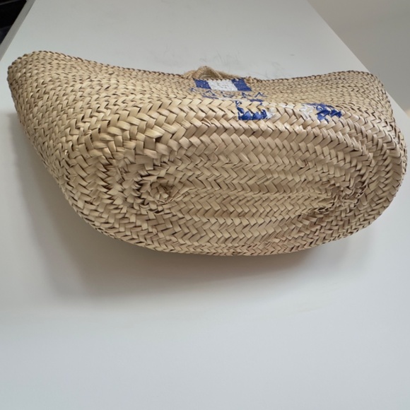 LINDROTH DESIGN Monogrammed Straw Beach Tote "M.S.M" Blue/White - Picture 4 of 7